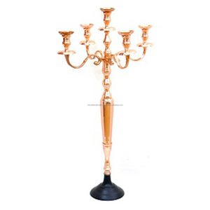 Bougeoir de candélabre décoratif fait à la main à cinq bras bleu et plaqué or pour la décoration de mariage et de fête décorative à la maison - Product Image 5