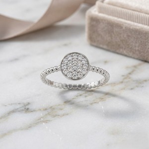 0.25CTW Round Cut Cluster Beaded Pave Setting Minimalist <b>Ring</b> in Solid Gold <b>Dainty</b> Stackable Wedding Band for Women Elegant Gift - Product Image 2