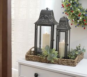 Decorative Set Of 3 Outdoor Indoor, Metal <b>Candle</b> Lanterns Modern Farmhouse Floor Lanterns Hanging Lanterns For Event Decor - Product Image 5