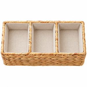 Plateau de rangement personnalisable en jacinthe d'eau avec 3 compartiments et doublure en tissu pour bijoux et cosmétiques – Vente en gros - Product Image 4