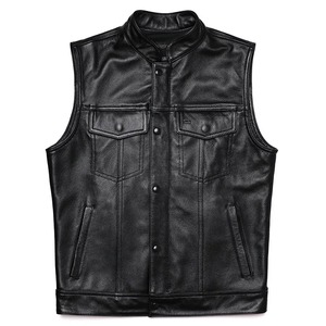 Gilet de motard en cuir véritable pour homme, sans manches, avec poche zippée, logo personnalisé, hiver - Product Image 5