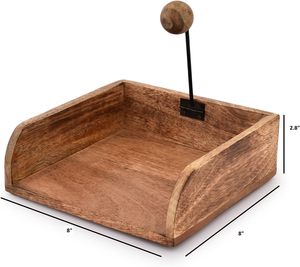 Acacia Wood <b>Napkin</b> <b>Holder</b> with Weighted Arm Flat Wooden Tissue Paper Dispenser For Outdoor Restaurant Table Decor Wholesale - Product Image 6