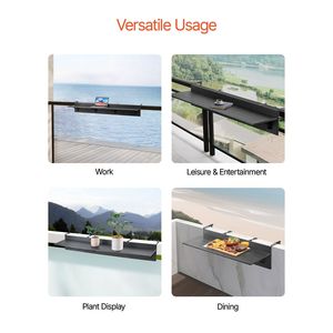 Table pliante pour balustrade de balcon 12 x 59 pouces, table de bar extérieure pour balustrades, capacité de charge de 50 lb, table suspendue pour balcon - Product Image 6