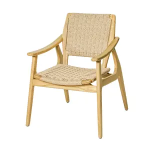 Chaise de salle à manger en teck massif de qualité supérieure, assise et dossier en corde tressée à la main, durable, écologique, légère, moderne, pour l'intérieur et l'extérieur - Product Image 2