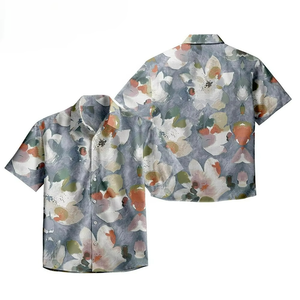 Chemise à manches courtes pour hommes, imprimé floral rose, boutonnée, décontractée, style hawaïen, pour l'été - Product Image 2