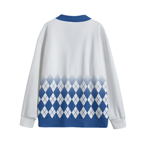 Cárdigan Unisex Beta Phi Sigma con Cuello en V, Tejido de Lana/Cachemira, Diseño Argyle Azul y Blanco, Informal, Cálido para Otoño e Invierno - Product Image 3