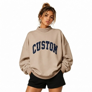 Trendy Style <b>Women's</b> Drop Shoulder Casual Embroidered Front Mockneck Sweatshirt Custom Letter Print Solid <b>Pattern</b> All Season - Product Image 1
