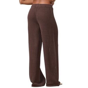 <b>Womens</b> Knit <b>Trousers</b> Chocolate Brown Wide Leg <b>Beach</b> Pants High Waist Drawstring Summer Resort Wear Bottoms - Product Image 1