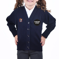 Cardigan pour filles et garçons, uniforme scolaire, gris marine, tricoté, col en V, uni, boutonné, vêtements en tricot pour enfants, cardigan pour hommes