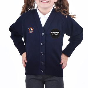 Cárdigan escolar gris marino de punto con cuello en V y botones para niñas y niños, suéter de punto para niños y hombres. - Product Image 2