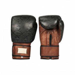 Leather Boxing <b>Gloves</b> Training Lightweight Soft Anti-Slip Brown <b>Black</b> Snake Print Durable Professional Customizable <b>Mesh</b> Lining - Product Image 1