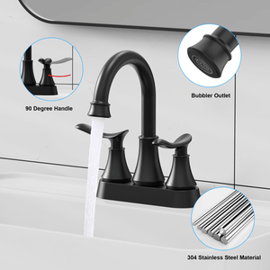 Rubinetto da Bagno Nero Opaco da 4 Pollici con 2 Maniglie, Scarico a Scomparsa e Tubi di Alimentazione, Rubinetteria per Lavabo (Non Spedibile nei Fine Settimana) - Product Image 4