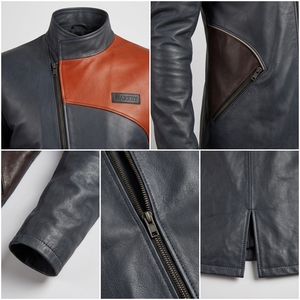 Manteau trench bleu marine pour homme en cuir véritable, avec encolure asymétrique personnalisée, fermeture éclair frontale, col montant, long, fabricant B2B - Product Image 6