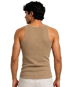 Débardeur côtelé kaki personnalisé pour homme, coupe ajustée, sans manches, en coton, pour la gym, décontracté, d'été, athlétique, sous-vêtement moulant - Product Image 2