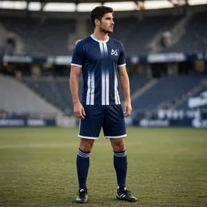 Ensemble short et maillot de football rayé bleu marine pour homme, sublimé, respirant, séchage rapide, coupe athlétique, uniforme de football - Product Image 2