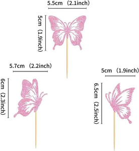 6 ชิ้น ผีเสื้อกลิตเตอร์สีชมพู ธีมธรรมชาติ ของตกแต่งงานวันเกิด อุปกรณ์ตกแต่งขนมหวาน ท็อปเปอร์คัพเค้ก สำหรับงานปาร์ตี้เด็กผู้หญิง - Product Image 6