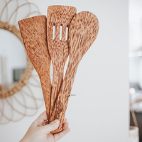 Ensemble de 3 cuillères en bois de coco écologiques vietnamiennes, courtes, minimalistes, polies, véganes, sans danger pour les aliments, ustensiles pour café et thé à usage domestique