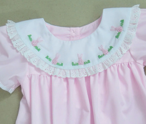 Cotton Spring collection for girls. featuring a cute style with a Peter Pan collar and hand-embroidered <b>rabbit</b> motifs. - Product Image 3