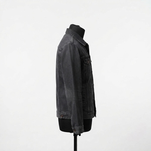 Blouson en jean d'hiver très tendance pour homme, coupe oversize, col montant, logo avant, confortable, style streetwear en coton denim - Product Image 3