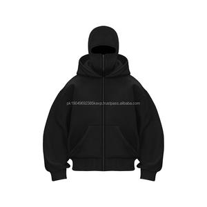 Heavyweight Hooded Streetwear Sweatshirt Custom logo Balaclava Full Zipper Double Hood Solid Outwear Vintage <b>Zip</b> <b>up</b> <b>Hoodie</b> Men - Product Image 1