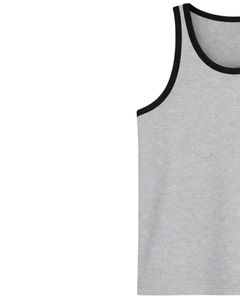 Camiseta sin mangas para hombre, color gris oscuro personalizado con ribete en negro, chaleco de algodón de color sólido, informal, para verano, gimnasio, entrenamiento, fitness. - Product Image 3
