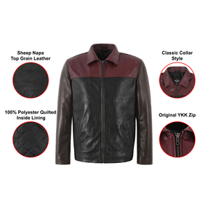 Custom 100% Genuine Lambskin Nappa Leather <b>Jacket</b> Multicolor Back Chevron Stripe Classic Collar Zip Front Casual Leather <b>Jacket</b> - Product Image 3