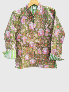 Chaqueta Acolchada de Algodón para Mujer Talla Grande, Cuello Alto, Estampado Floral, Cierre de Botón, Estilo Bohemio - Product Image 1