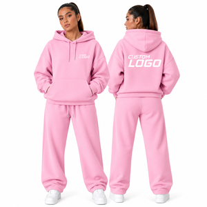 Conjunto de Sudadera con Capucha Oversize de Color Sólido para Mujer, Traje Deportivo Premium de Invierno con Logotipo Personalizado - Product Image 3