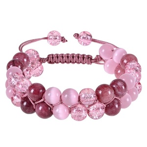 Bracelet élégant et tendance œil de chat à double rangée de breloques, bijoux perlés faits à la main superposés pour femmes et hommes, mode quotidienne - Product Image 2
