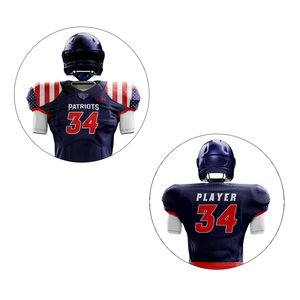 Ensemble de maillots de football américain Patriots pour hommes, uniforme ajusté personnalisé sublimé 100% polyester avec pantalon rouge et motif étoiles - Product Image 3