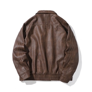 Veste en cuir véritable marron pour homme, col rabattu, manches classiques, style motard, pour l'automne, imperméable, écologique - Product Image 6