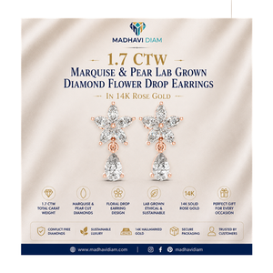 Boucles d'oreilles classiques en or rose 14 carats avec diamants de laboratoire de forme marquise et poire de 1,7 carat pour femmes - Product Image 1