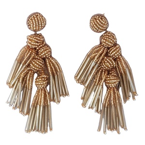 Pendientes de gota de borla de tubo dorado redondo de diseño elegante del proveedor indio, pendientes de cuentas Miyuki hechos a mano bordados a mano - Product Image 1