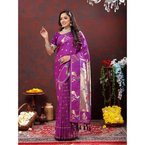 DESIGNER PAITHANI SILK <b>SAREE</b> WITH UNSTITCHED <b>BLOUSE</b> ONION - Product Image 1