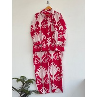 Gaun kemeja bohemian lengan panjang kerah V dari kain crepe katun 100% bergaris merah putih, ramah lingkungan, bernapas, kancing alami