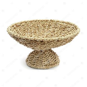 PEDESTAL Single Tier Flower Shape Rattan Seagrass Serving Tray <b>Kitchen</b> Display Home Dcor Fruit Serving Storage - Product Image 2
