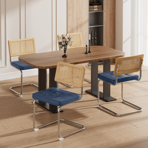Ensemble de 4 chaises de salle à manger modernes de style mid-century Breu en rotin naturel avec dossier en bois massif pour cuisine, salon, salle à manger - Product Image 2