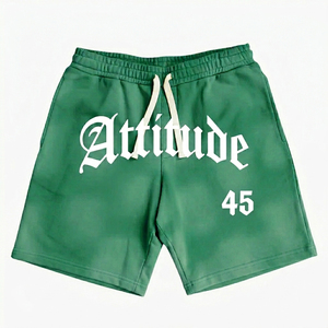 Shorts en toile personnalisés pour hommes, respirants, taille mi-haute élastique, logo vieilli, délavés à l'acide, entrejambe de 5 pouces, style décontracté urbain, très tendance - Product Image 1