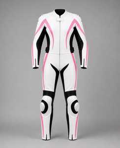 Women Full Sleeve Leather Motorcycle Racing <b>Suit</b> <b>White</b> Pink Black Color Blocked All Seasons Protective Gear - Product Image 4