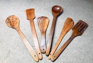 <b>Wooden</b> Utensil <b>Set</b> 1 Piece Hand Carved <b>Spoons</b> Spatulas Food Safe Dishwasher & Microwave Safe Khadim Handicrafts SP-43 - Product Image 2
