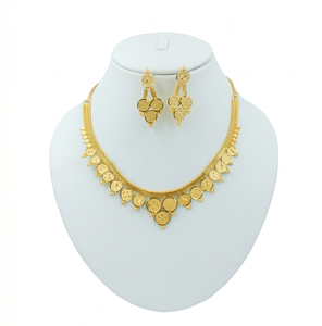 Divyoro Gold Plated Copper Alloy Classic <b>Statement</b> <b>Necklace</b> Earrings Set Adjustable Length Circular Bead Design for Women - Product Image 1