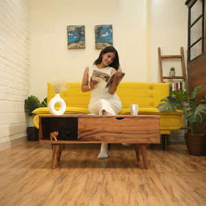 Mesa de Centro Moderna de Madera Maciza de Teca con Tapa Elevable para Estudio con Porta Laptop, Almacenamiento y Estantes Laterales, Mesa para Sala de Estar Woodensure - Product Image 6