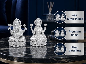 Jaipur Metals 999 Silver Plated Laxmi Ganesh Idol 100% Brass 8.5x7x6cm 151g 2pcs Modern Design Home Decor & Puja Wedding Diwali - Product Image 3