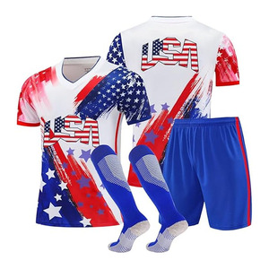 Vêtements de football pour enfants personnalisés en gros, uniformes pour enfants, impression sublimée, col en V, manches courtes, polyester à séchage rapide - Product Image 1