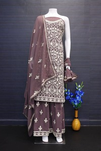 Trending Eid Gharara Elegante Fox Georgette Outfit con bordado pesado y Plazzo Semi-Cosido Santoon Interior para fiestas - Product Image 2