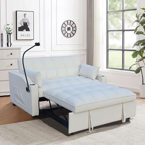 Divano Letto Futon Moderno in Velluto con Schienale Reclinabile Regolabile e Cuscino, Piccolo Divanetto Lounge con Letto Estraibile - Product Image 1