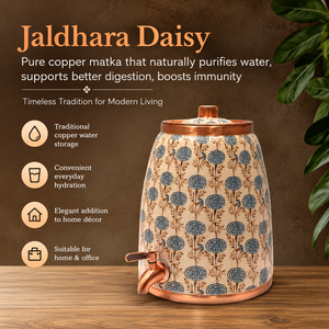 Decorative Copper <b>Water</b> <b>Dispenser</b> with Lid and Tap, Hammered Copper <b>Water</b> Storage Matka with Traditional Geometric Pattern, - Product Image 5