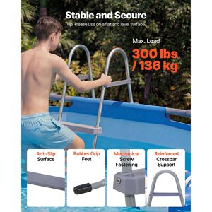 Escalera de piscina de acero tipo A de 4 peldaños para piscinas elevadas de pared alta de 52 pulgadas con capacidad de 300 lb para entrada/salida - Product Image 3