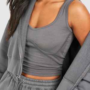 Conjunto Deportivo de Mujer en Color Gris Sólido, de Algodón, con Sudadera con Cremallera y Manga Larga, Pantalones Cortos, Estilo Casual, Transpirable, Holgado, para Otoño - Product Image 5