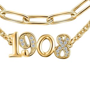 Collier superposé en or 1908 avec pendentif numéro, chaîne à double maillon, bijou élégant et tendance pour femme, idéal au quotidien et pour les soirées - Product Image 6